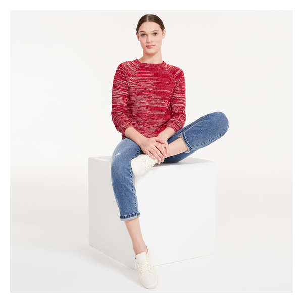 Crew Neck Knit Sweater - Red Mix